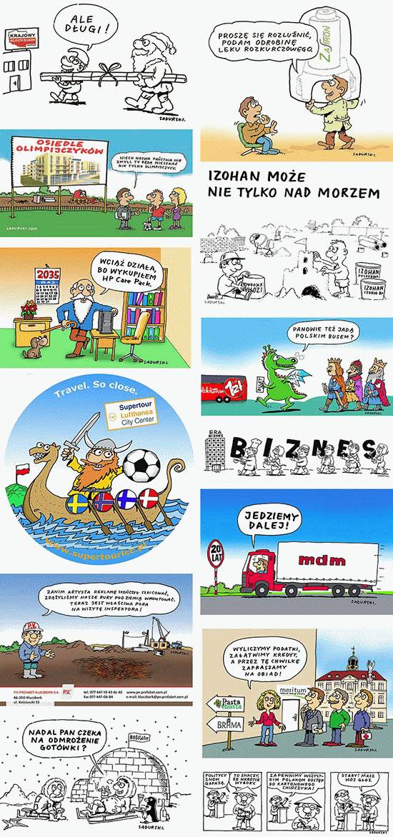 rysunki reklamowe humor Szczepan Sadurski rysunek satyryczny ilustracje