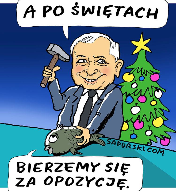 prezes Jarosław Kaczyński dowcipy PiS rysunki karykatury Prawo i Sprawiedliwość kawały polityczne polityka