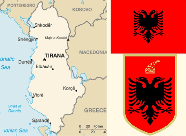 państwo Albania mapa godło herb flaga