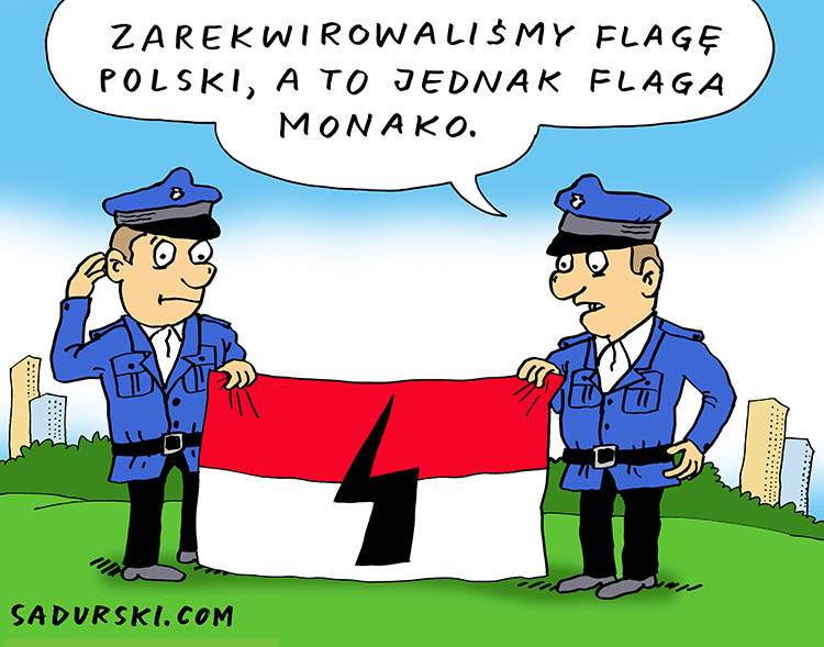 flaga Monako Polski policja Ogólnopolski Strajk Kobiet rysunki satyra humor