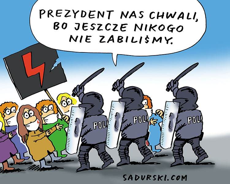 prezydent Andrzej Duda protesty pałowanie policjanci kobiety satyra