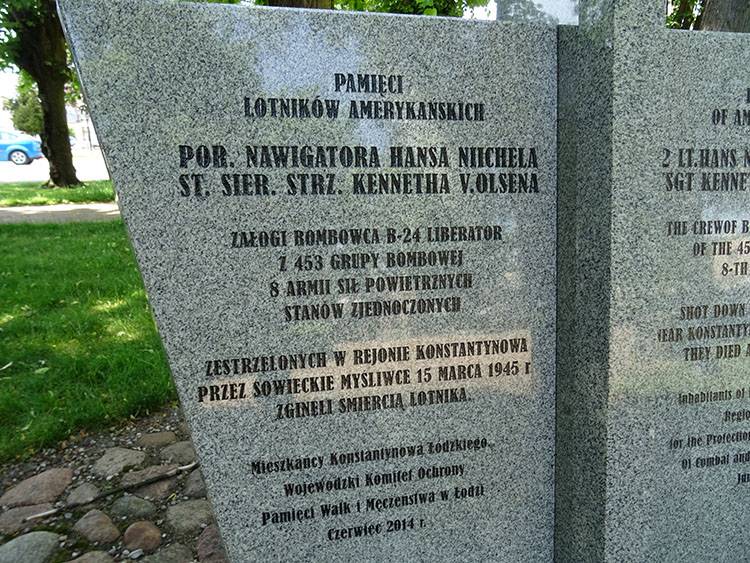 pomnik lotników amerykańskich w Konstantynowie Łódzkim